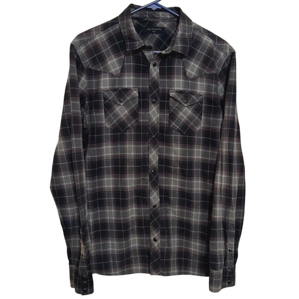 AllSaints Men's Black & Gray Plaid Button-Down Shirt